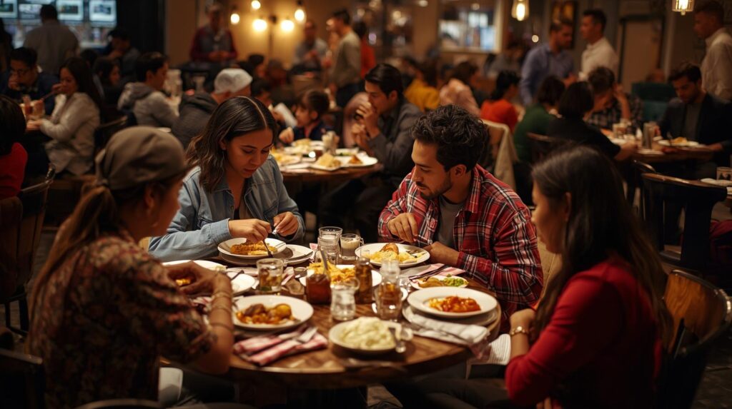 Image de personnes au restaurant générée via l'IA de Canva