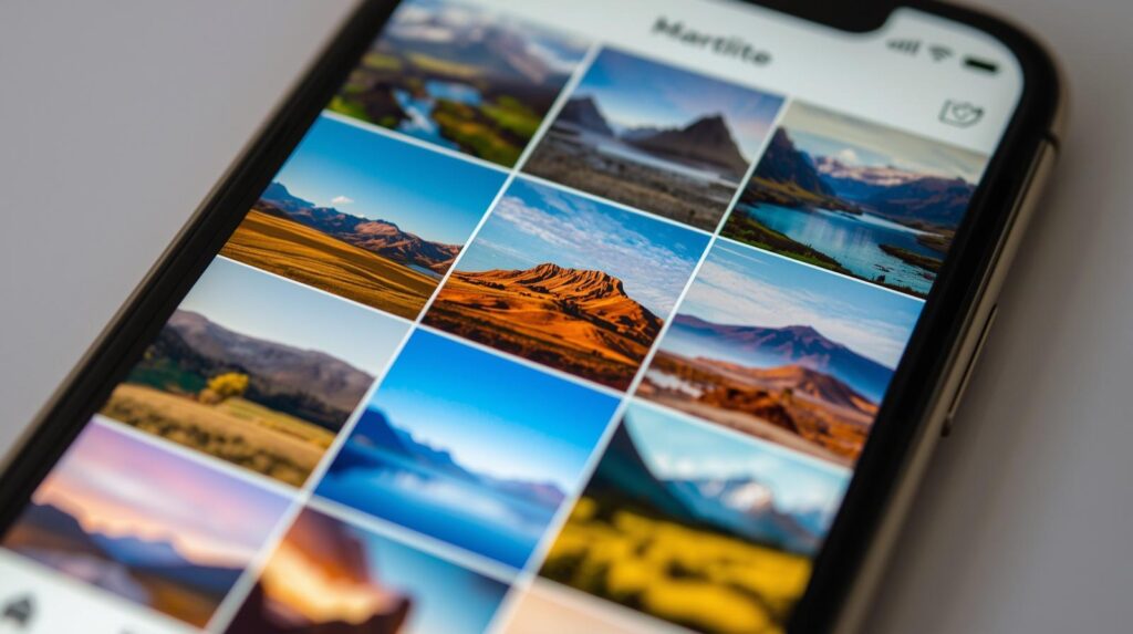 Image présentant un flux instagram avec des paysages qui se ressemblent, elle-même générée via l'IA de Canva